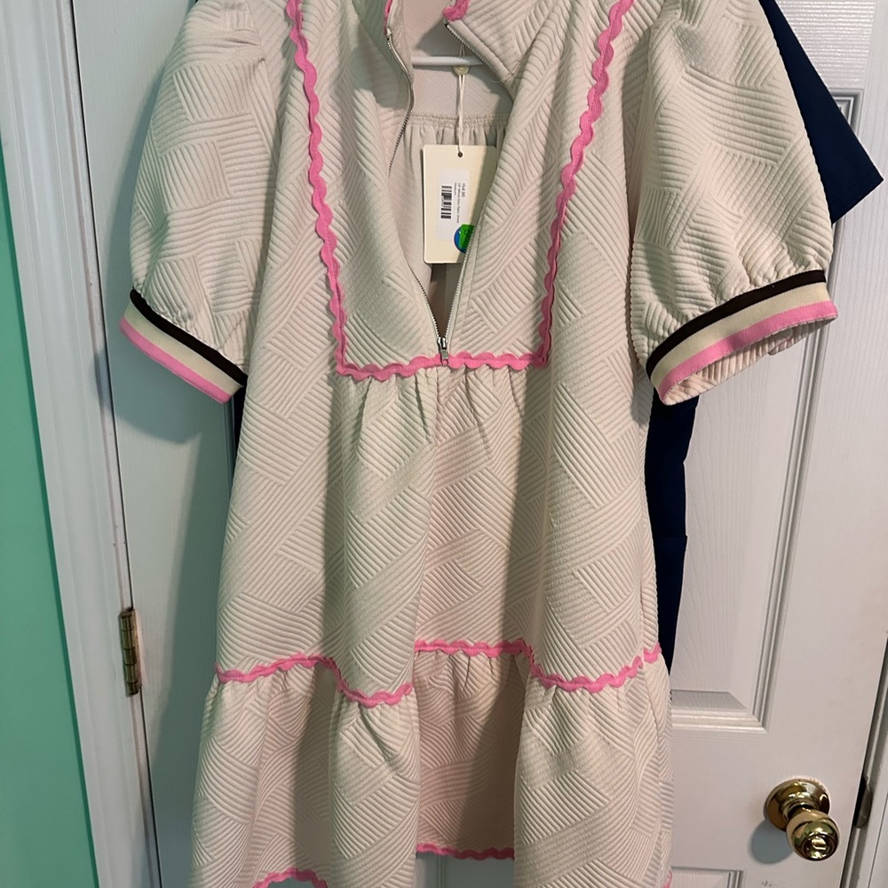 Off-White Cream Dress with Pink Accents